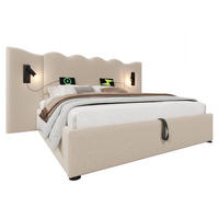 POLSTERBETT 160/200 cm mit Leselampe, USB- und Type-C-Anschluss, hydraulischem Bettkasten, Leinen, Beige - Beige, Textil (160/200cm) - Redom