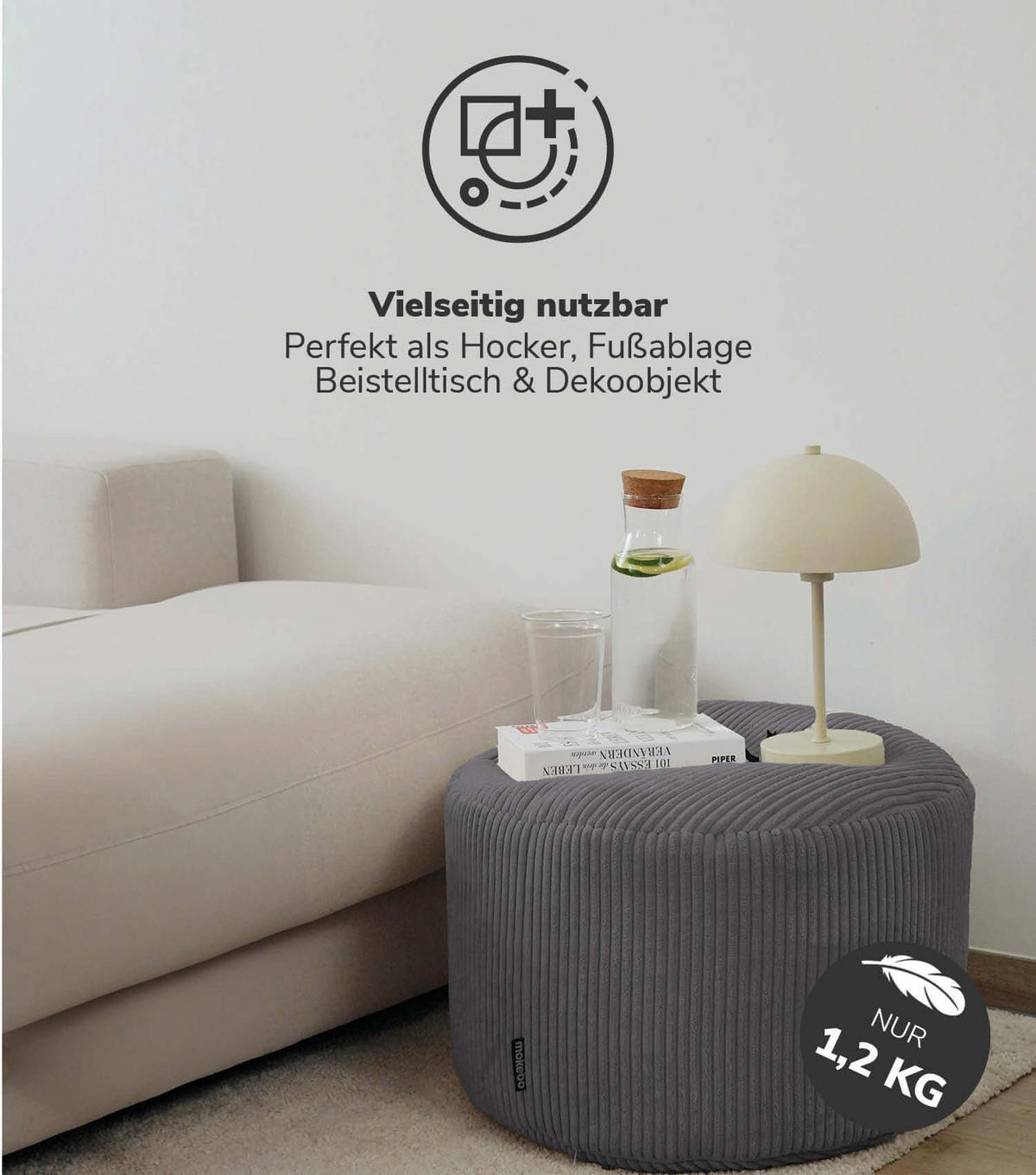 SITZSACK Cord mit Hocker Der Tagträumer - Anthrazit, Textil (180/80/80cm) - Mokebo