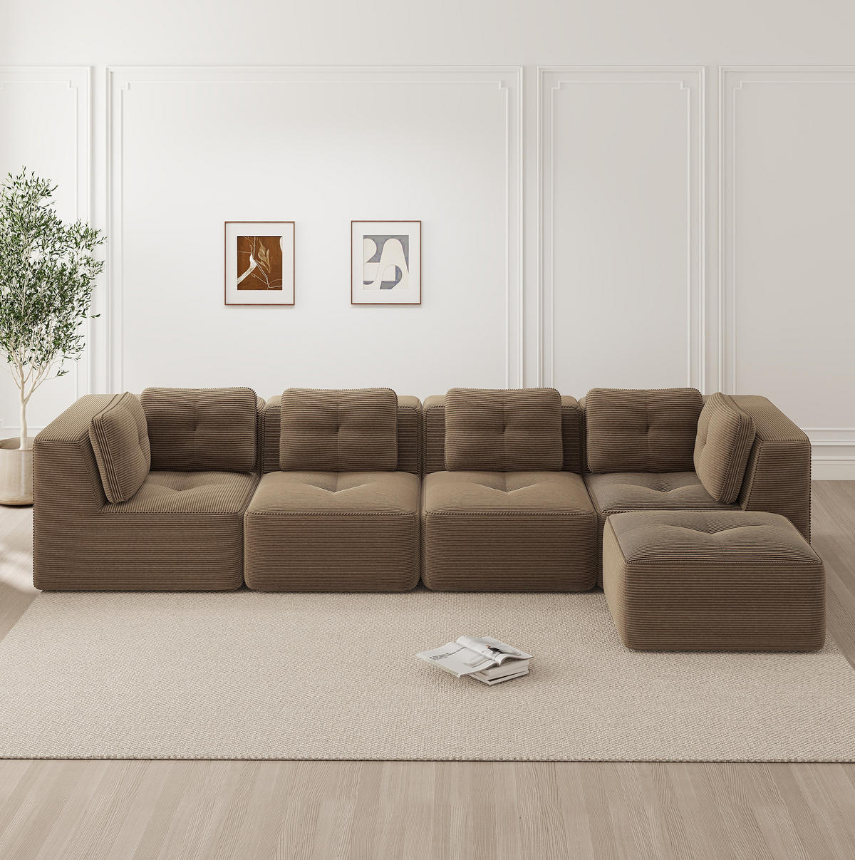 ECKSOFA 386/177/69 cm braun aus Cord mit modularem Design und rutschfestem Standfuß - Braun, Textil (177/386cm) - OKWISH
