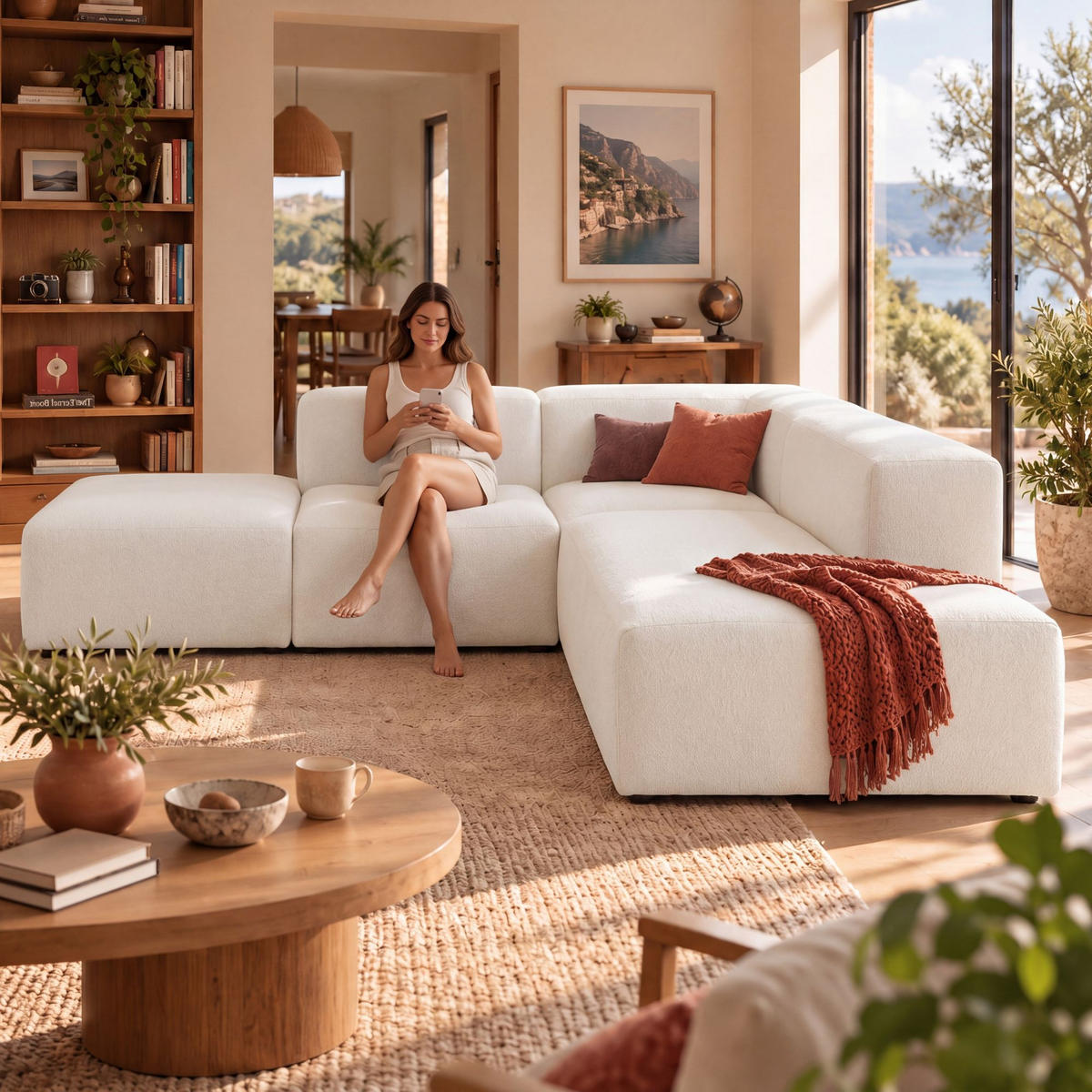 4-SITZER modulares Ecksofa HEAVEN SET 3 Rechts, Breite 270 cm Webstoff Weiß - Schwarz/Weiß, Holz/Kunststoff (270/245cm) - Muffo