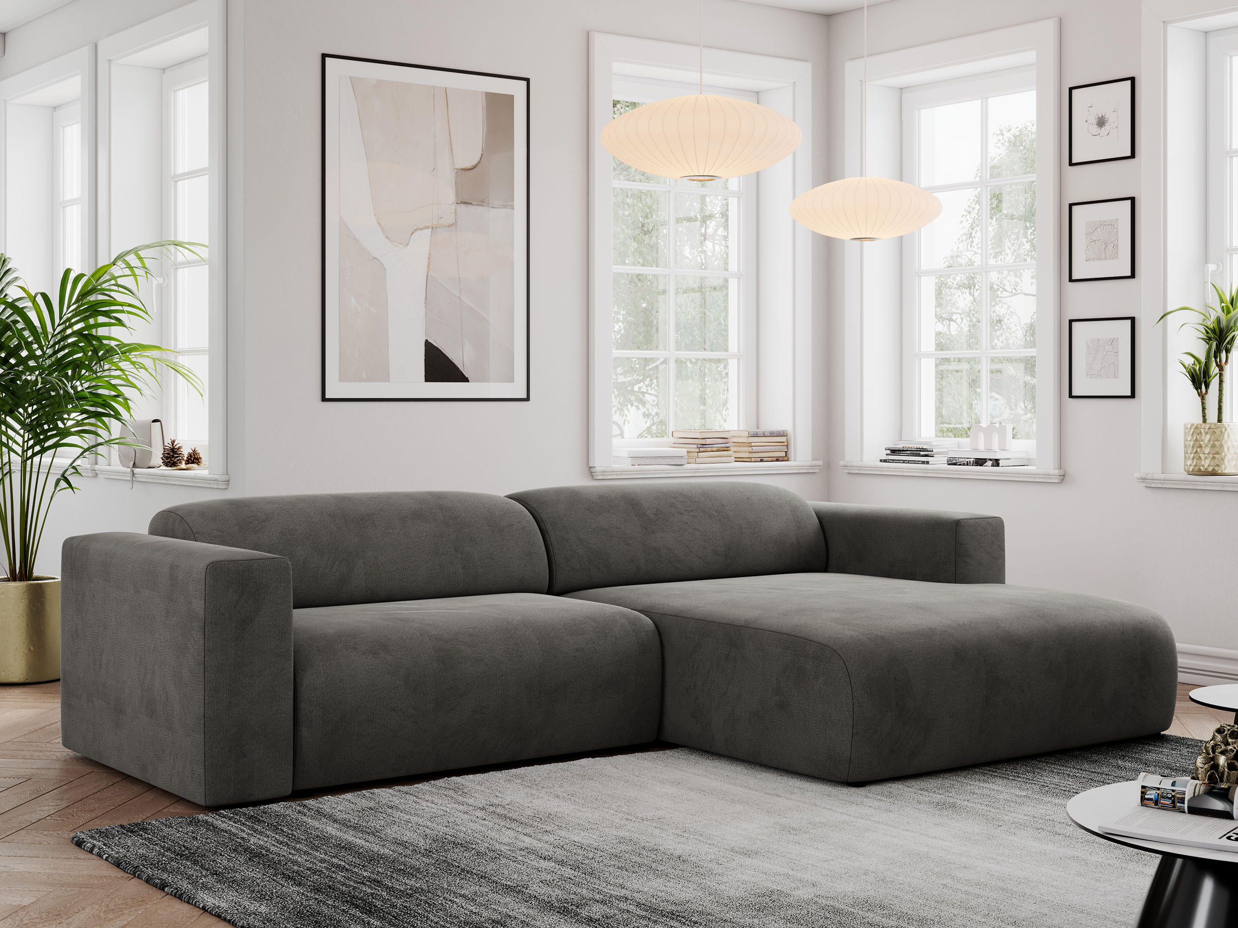 ECKSOFA PASADENA Dunkelgrau Velvet - Rechts Seite - Dunkelgrau/Schwarz, Kunststoff/Textil (180/288cm) - MKS