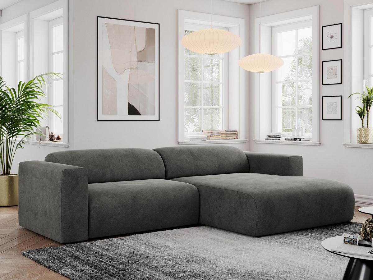 ECKSOFA PASADENA Dunkelgrau Velvet - Rechts Seite - Dunkelgrau/Schwarz, Kunststoff/Textil (180/288cm) - MKS