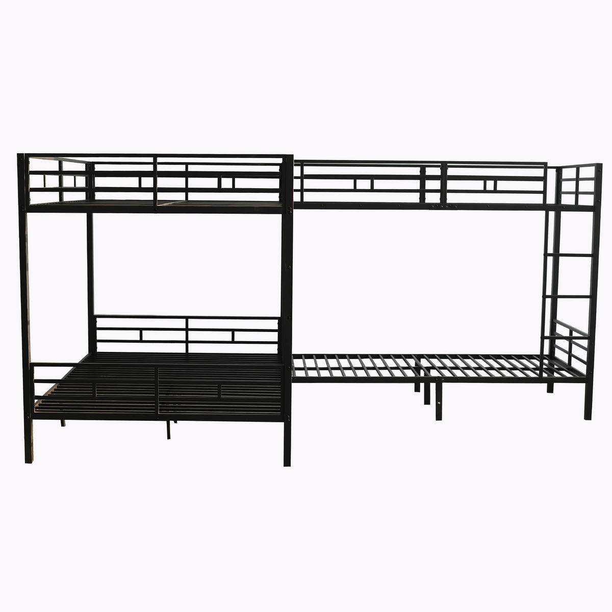 ETAGENBETT 90/200 cm & 140/200 cm in Schwarz mit dreistufiger Leiter und Lattenrost - Schwarz, Metall (90/200cm) - STILVORA