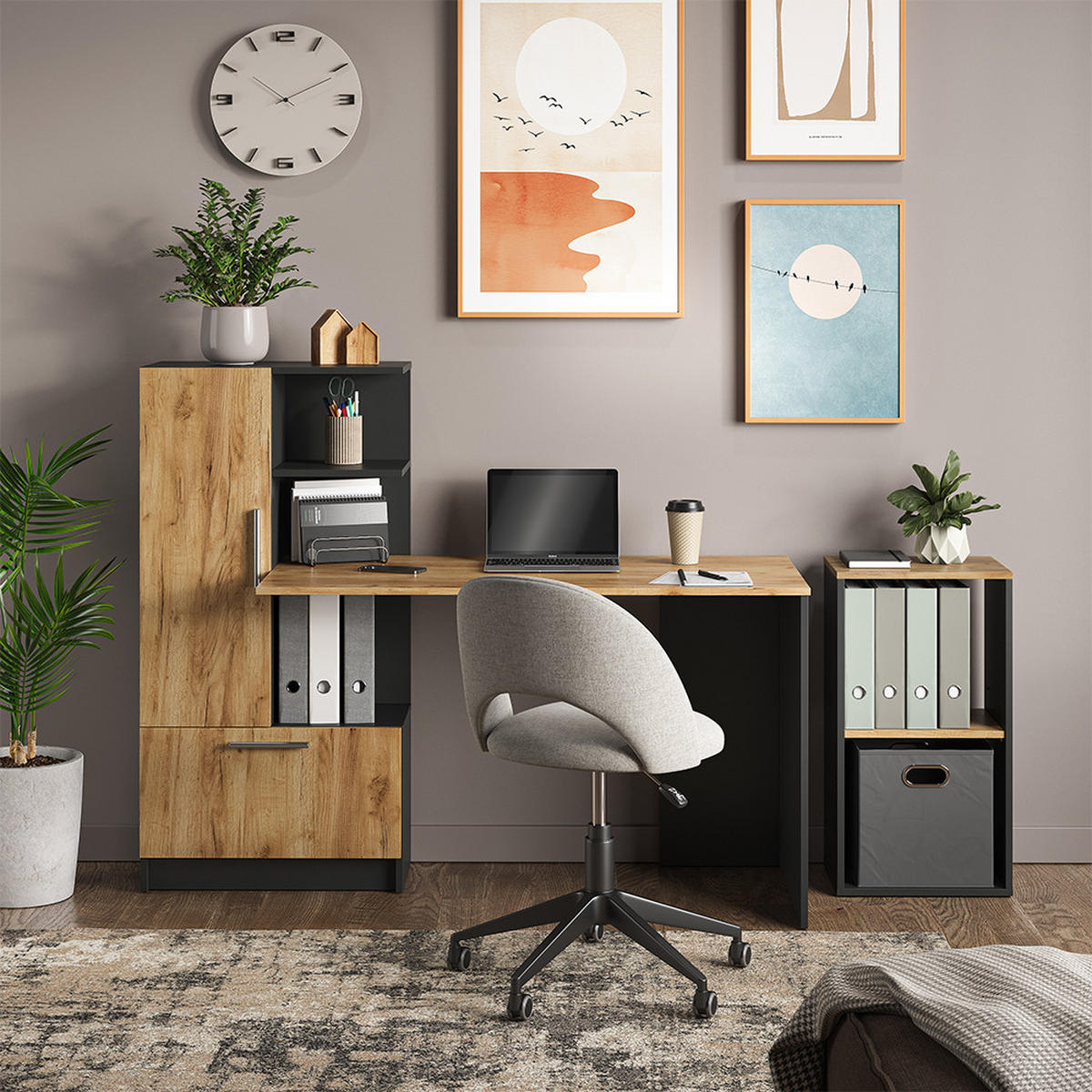 BÜCHERREGAL Tomy Anthrazit/Goldkraft Eiche 40 x 74 cm mit 2 offenen Fächern - Honigeiche/Anthrazit, Holzwerkstoff (40/74/30cm) - Vicco