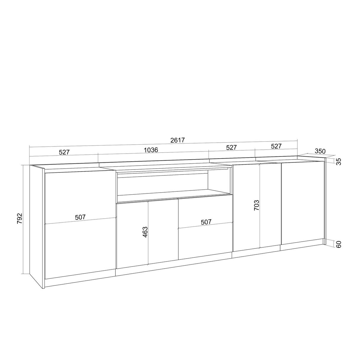 SIDEBOARD, Highboard, Dunkler Eiche und Schwarz, 260/37/80cm - Dunkelbraun, Holzwerkstoff (260/80/37cm) - Skraut Home