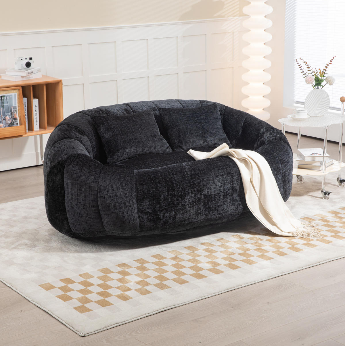 SITZSACK Lounge-Sofa 150x95 cm Chenille Black - Schwarz, Kunststoff (95/63/145cm) - Beauniv