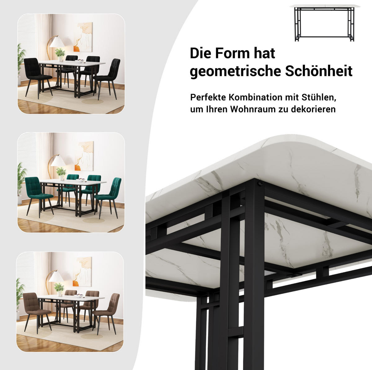 ESSTISCH, MDF mit Metallgestell, 120/70/74 cm, Schwarz-Weiß - Schwarz, Holzwerkstoff (120/70/74cm) - Redom