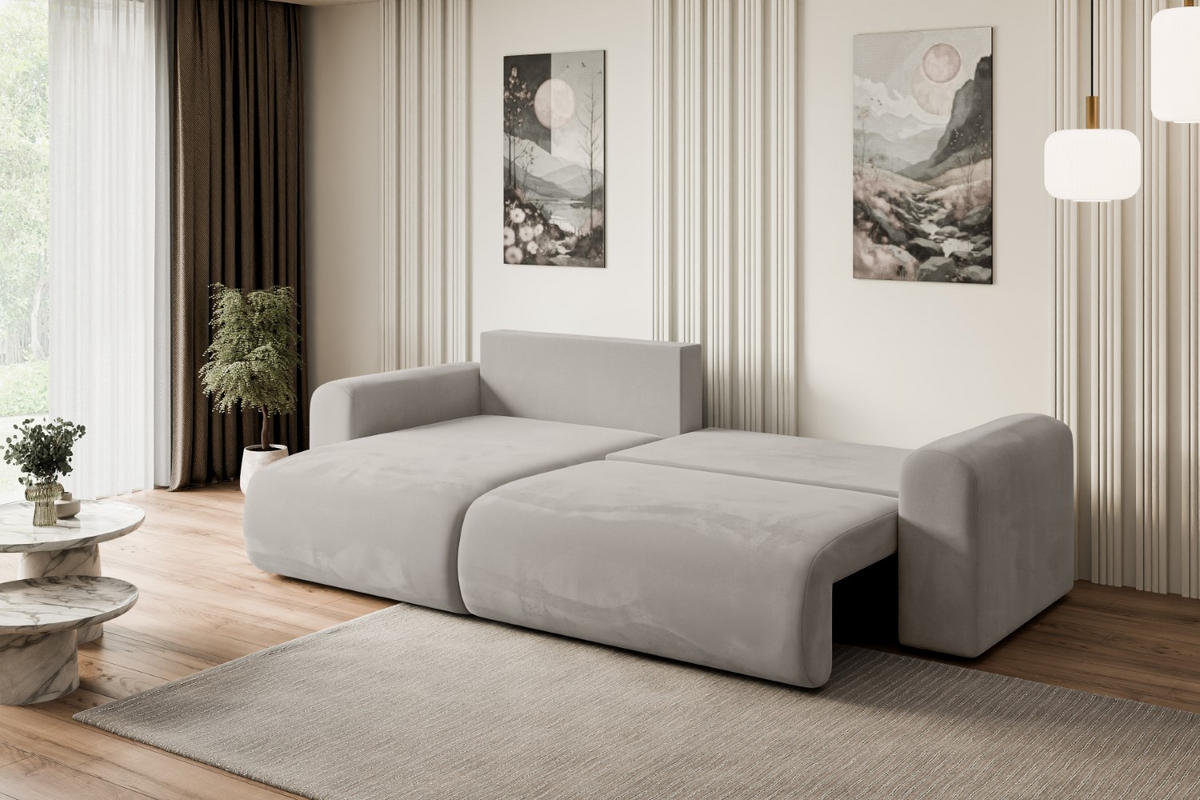 ECKSOFA mit Schlaffunktion und Bettkasten ORRO-L - 272x145x83 cm Hellbraun Velours - Hellbraun/Schwarz, Holzwerkstoff/Kunststoff (272/145cm) - ALTDECOR