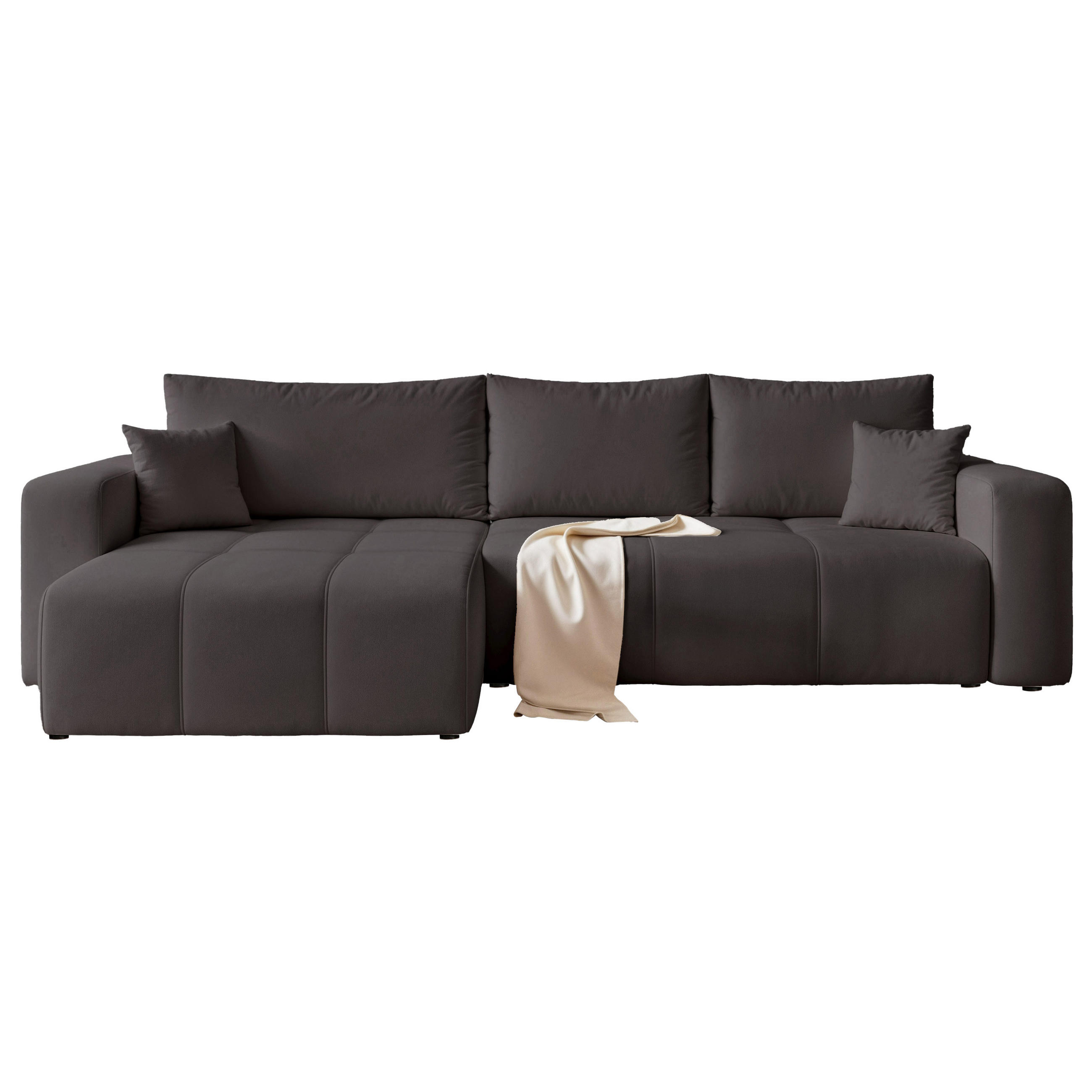 ECKSOFA XL Velours mit Bettkasten und Schlaffunktion - Schwarz, Holzwerkstoff/Textil (278/145cm) - Idohome