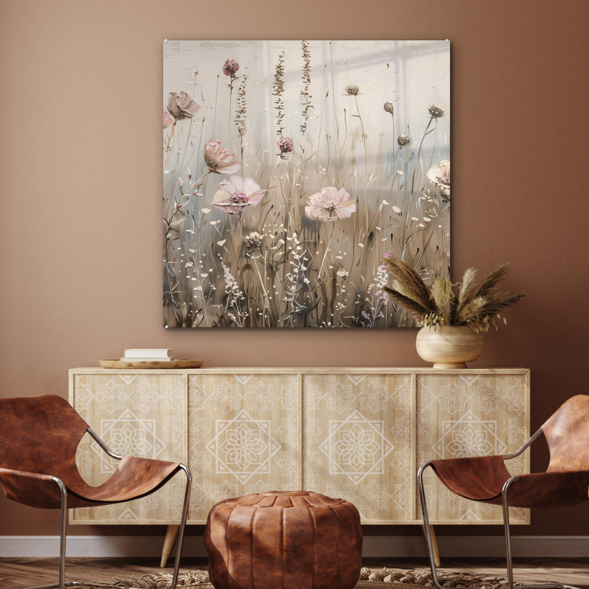 OBRAZ NA AKRYLOVOM SKLE Kvety - Ružová - Moderné - Béžová 90x90 cm - béžová, sklo (90/90cm) - MuchoWow