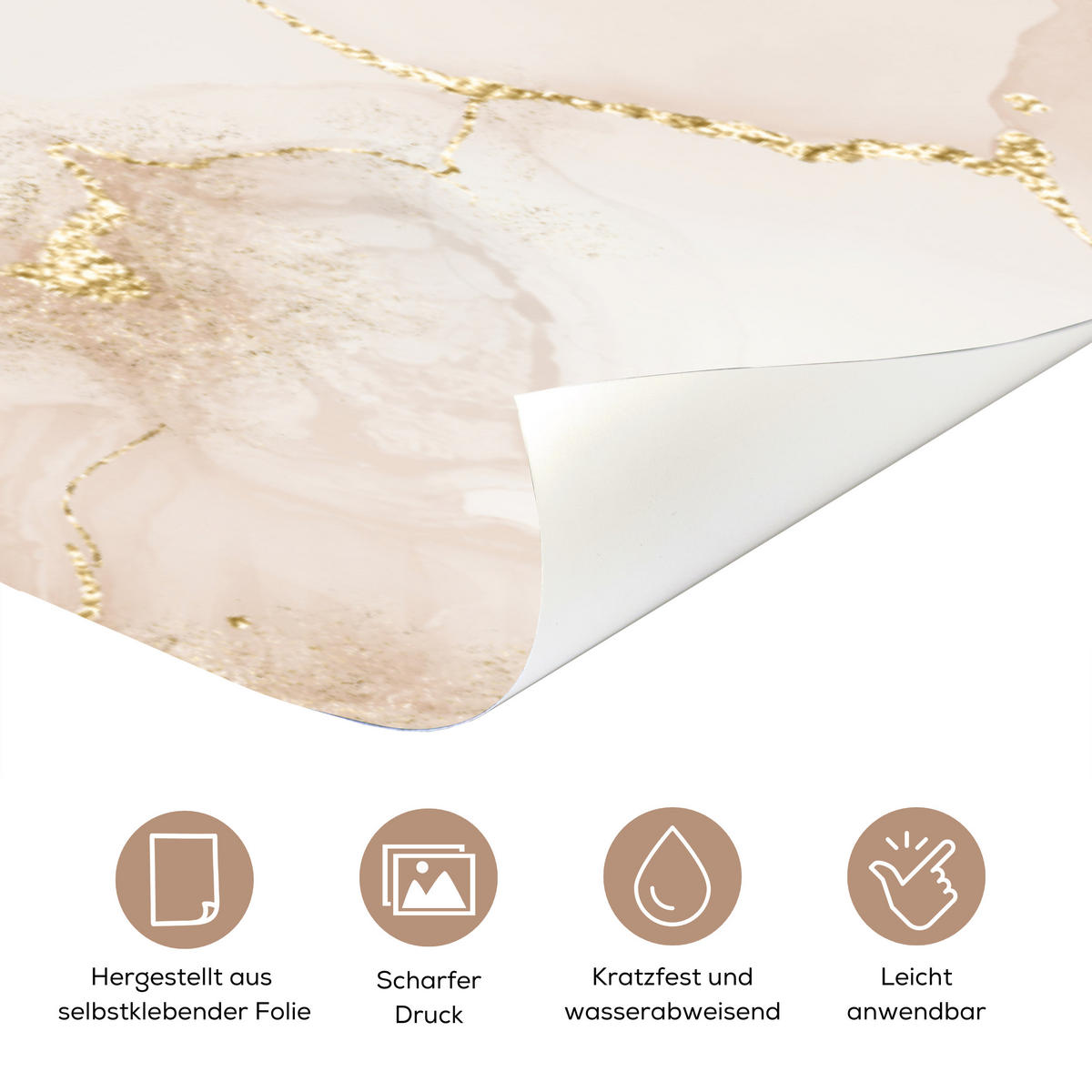 TÜRAUFKLEBER Selbstklebend - Marmor - Braun - Linie 95x235 cm - Türtapete - Champagner, Kunststoff (95/0.1cm) - MuchoWow