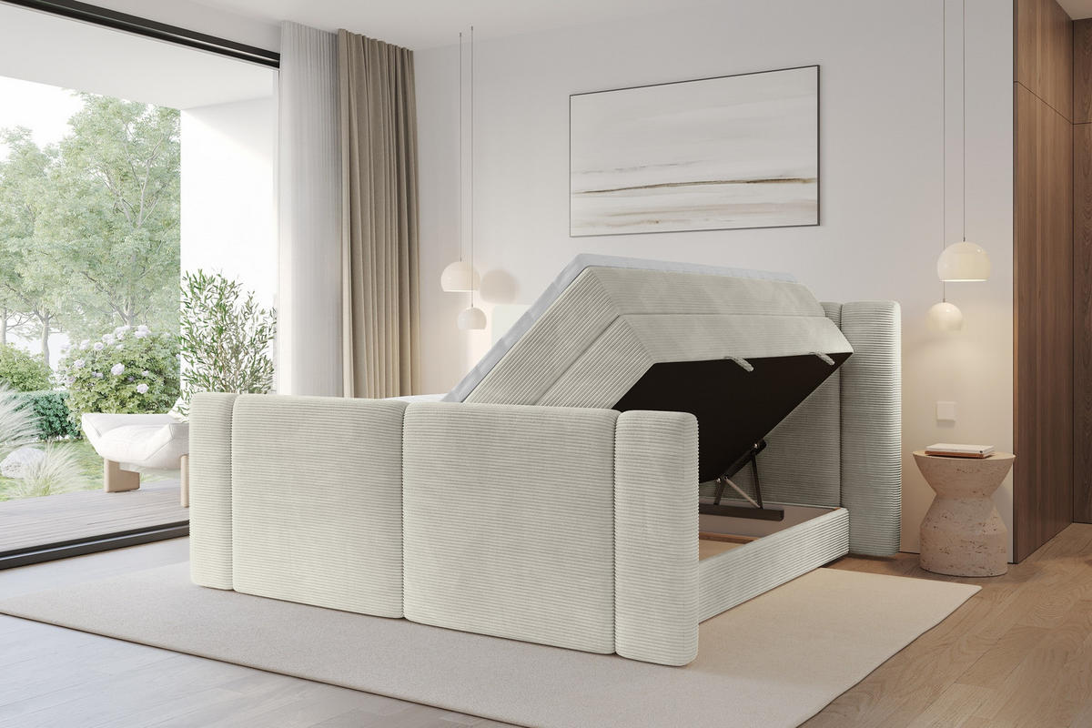 BOXSPRINGBETT mit Matratze H3/H4 - EVON KING Zanozek - 140x200 cm Creme - Creme, Holzwerkstoff (140/200cm) - ALTDECOR