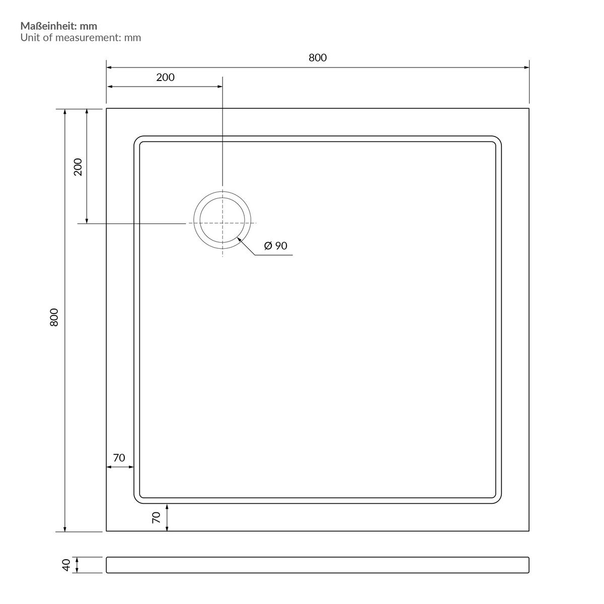DUSCHWANNE 80x80 cm eckig Weiß Duschtasse mit Ablaufgarnitur - Weiß, Kunststoff (80/4/80cm) - LuxeBath