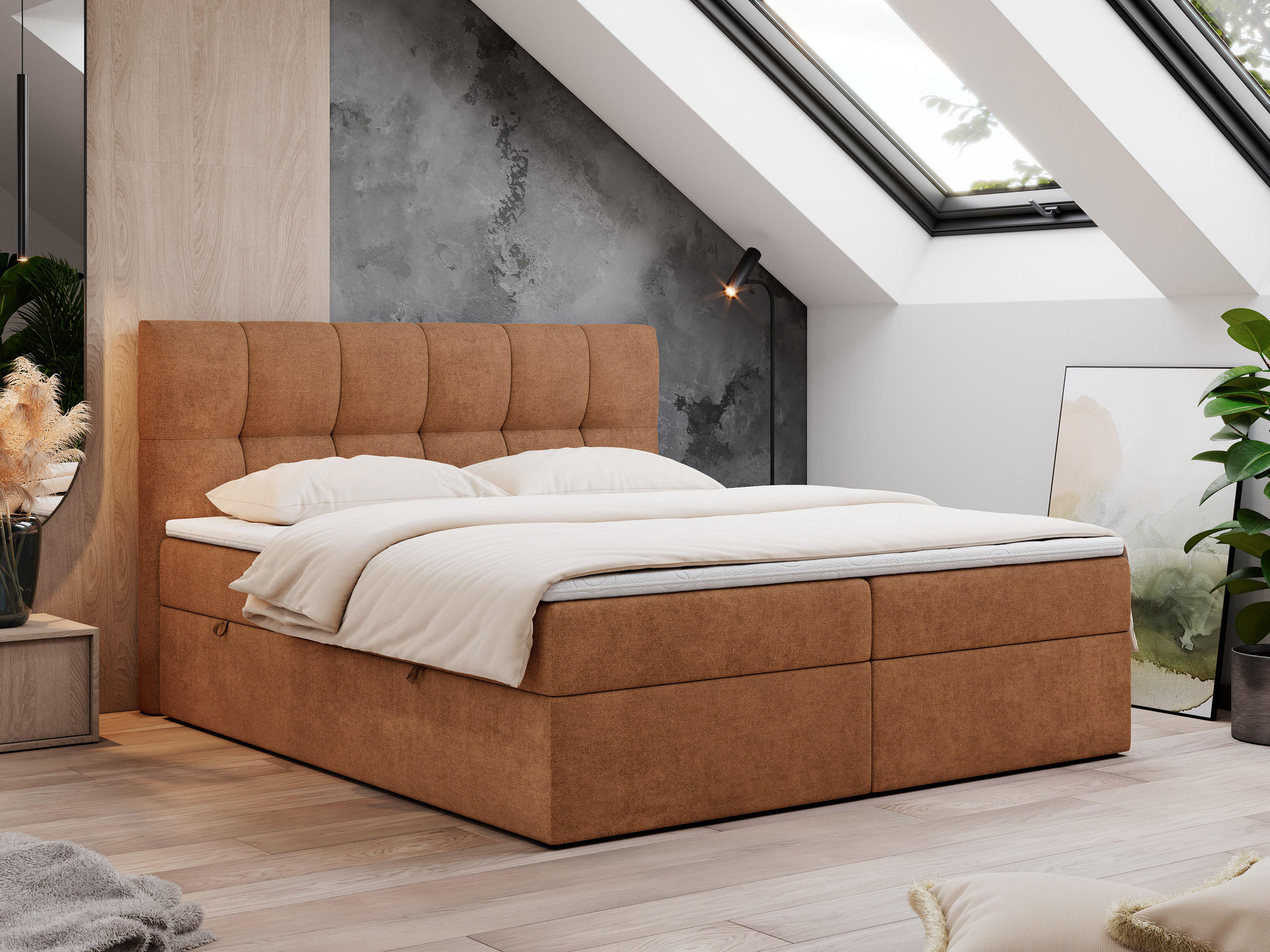 BOXBETT RICO 120/200 Orange Struktur - H3 - Orange, Holz/Textil (120/200cm) - MKS
