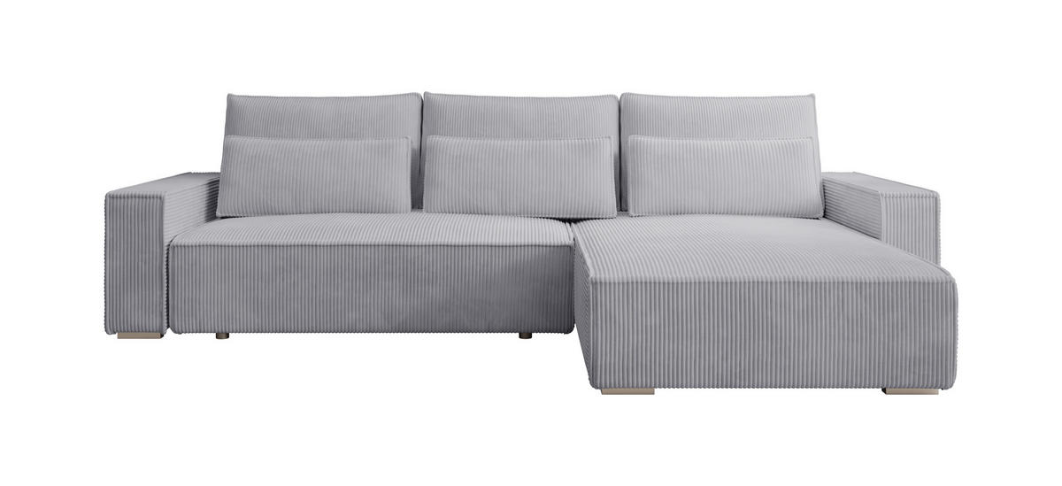 ECKSOFA Alice mit Bettkasten und Schlaffunktion, Cordstoff in L-Form - Grau, Textil (289/184cm)