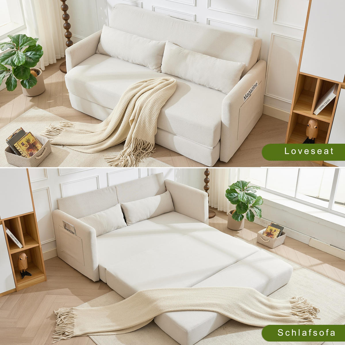 SCHLAFSOFA 2-Sitzer Sofa mit Schlaffunktion,klappbar,Beige - Beige, Textil (165/82/92cm) - LVHOM