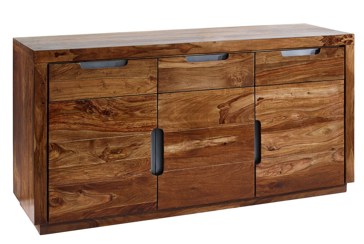 SIDEBOARD Sheesham 150x45x75 walnuss lackiert DUKE #127 - Dunkelbraun, Holz (150/75/45cm) - Massivmoebel24