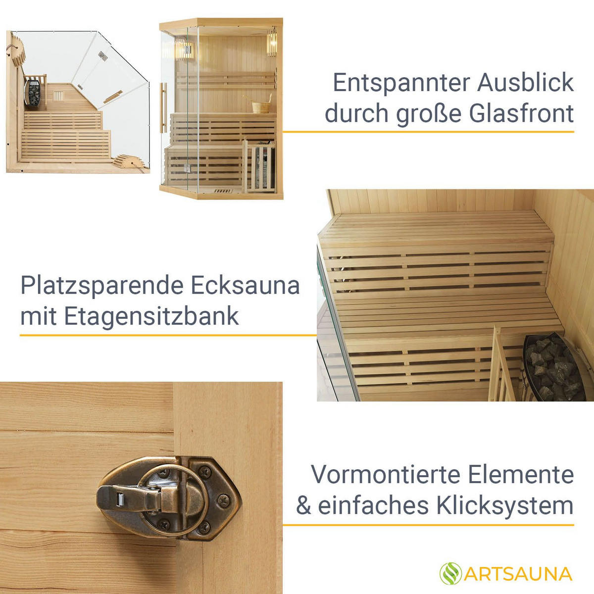 SAUNAKABINE Finnische Sauna Espoo150 Premium - Naturfarben, Holz (150/200/150cm) - Artsauna