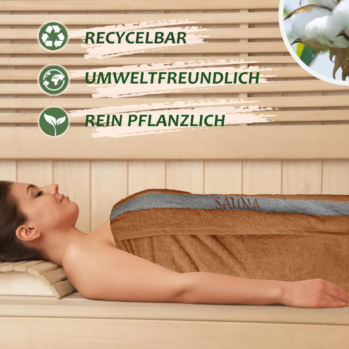 SAUNAHANDTUCH Lima Camel 100x200 cm - Cognac, Naturmaterialien (100/200cm) - Lashuma