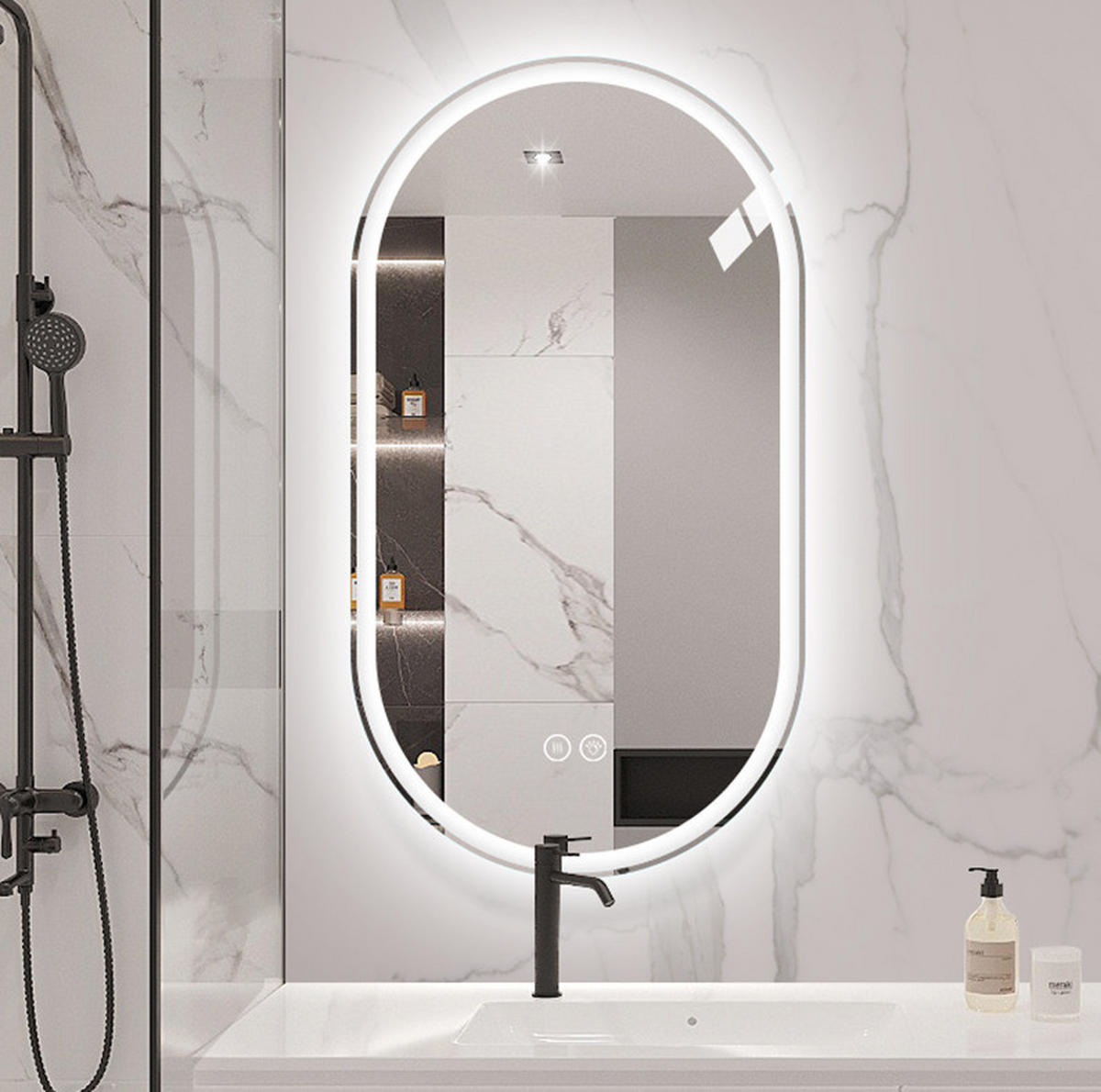 WANDSPIEGEL 60/3/90 cm silber aus Glas/Metall mit LED und Touch - Silberfarben, Holzwerkstoff (3/90/60cm) - OKWISH