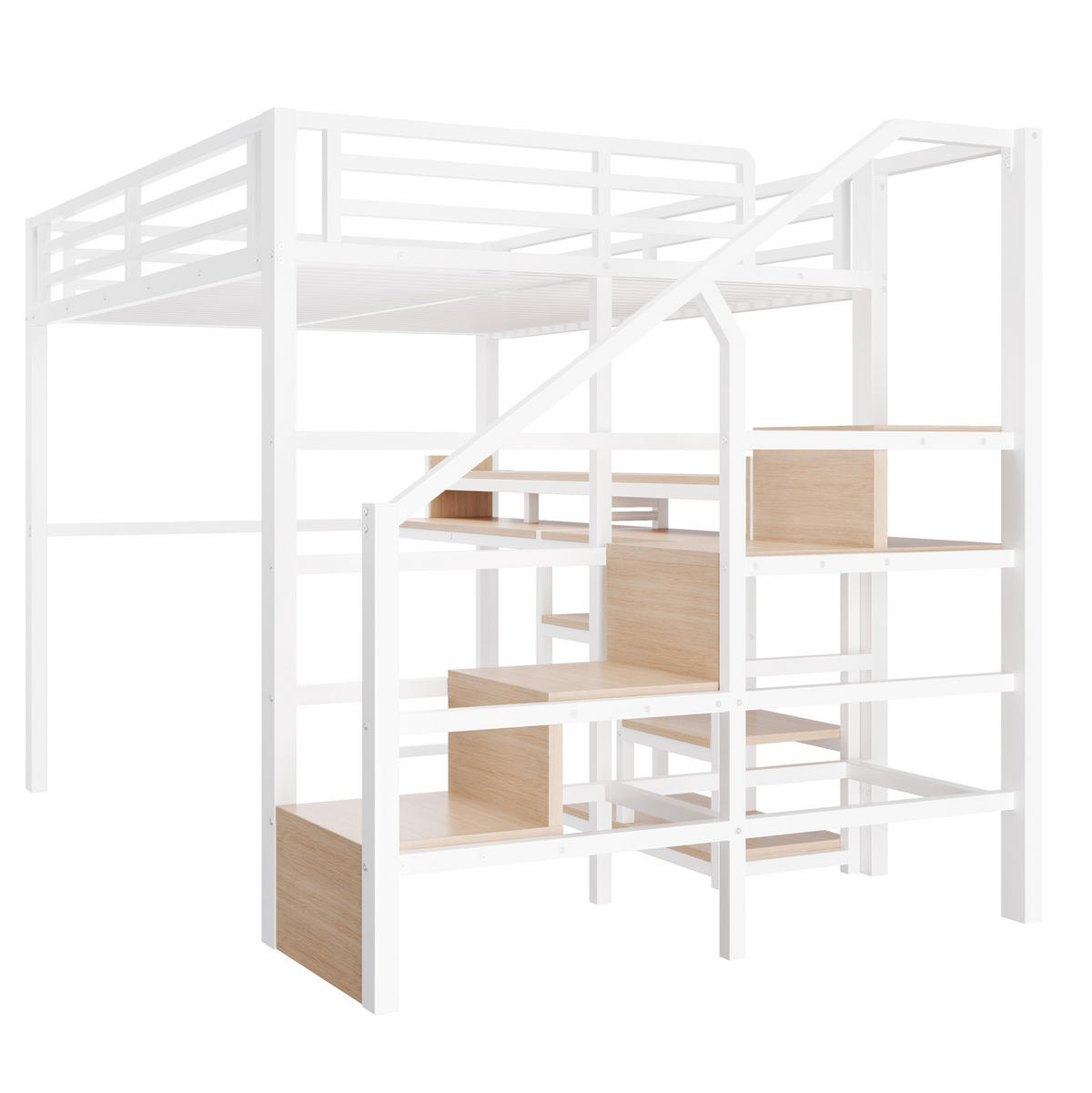 HOCHBETT 140x200 cm in Weiß mit Leiterschrank, LED-Leiste und USB-C-Anschluss - Weiß, Holzwerkstoff (140/200cm) - IVMEU