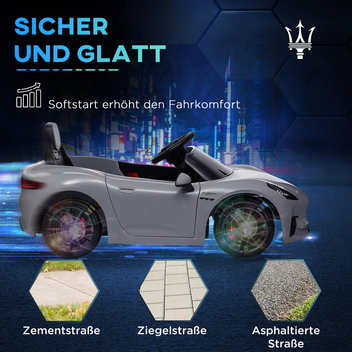 KINDER ELEKTROAUTO, Grau, Kunststoff, Metall - Grau, Kunststoff (98/59/43cm) - AIYAPLAY