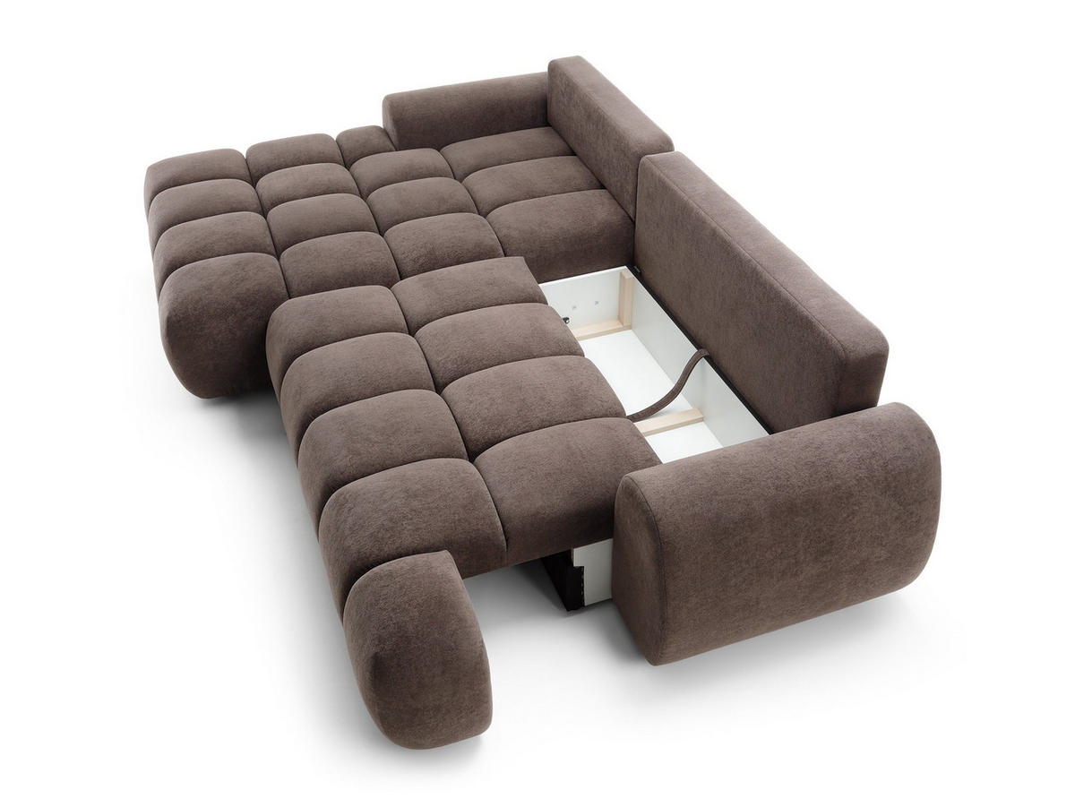 ECKSOFA GARDA Braun Plüsch-Stoff mit Schlaffunktion - Braun, Holz (280/131cm) - MASSENO