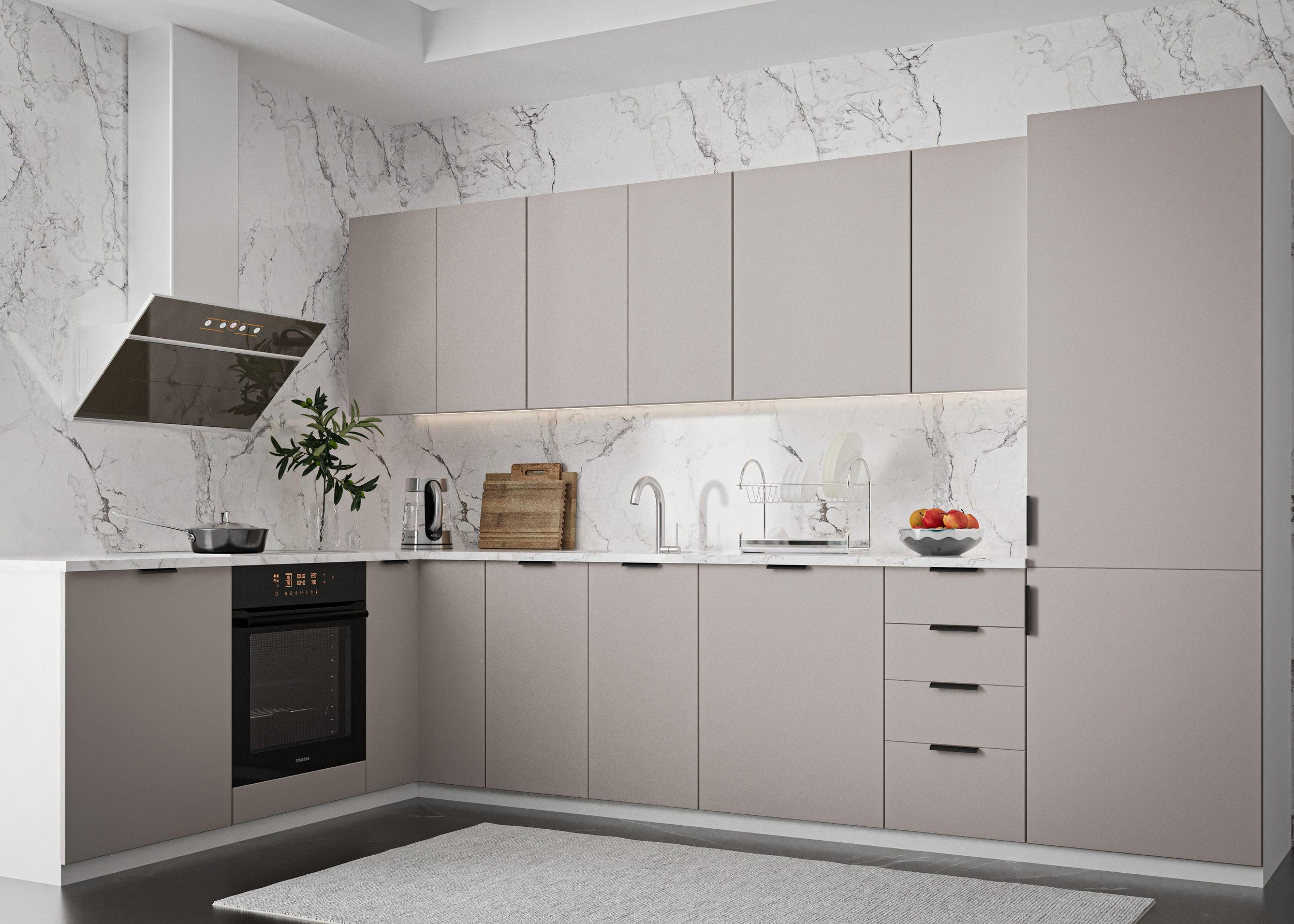 WINCKELKÜCHE 330 × 210 cm Sorento K52-M330 - Beige/Weiß, Holz/Metall (330/212/210cm)