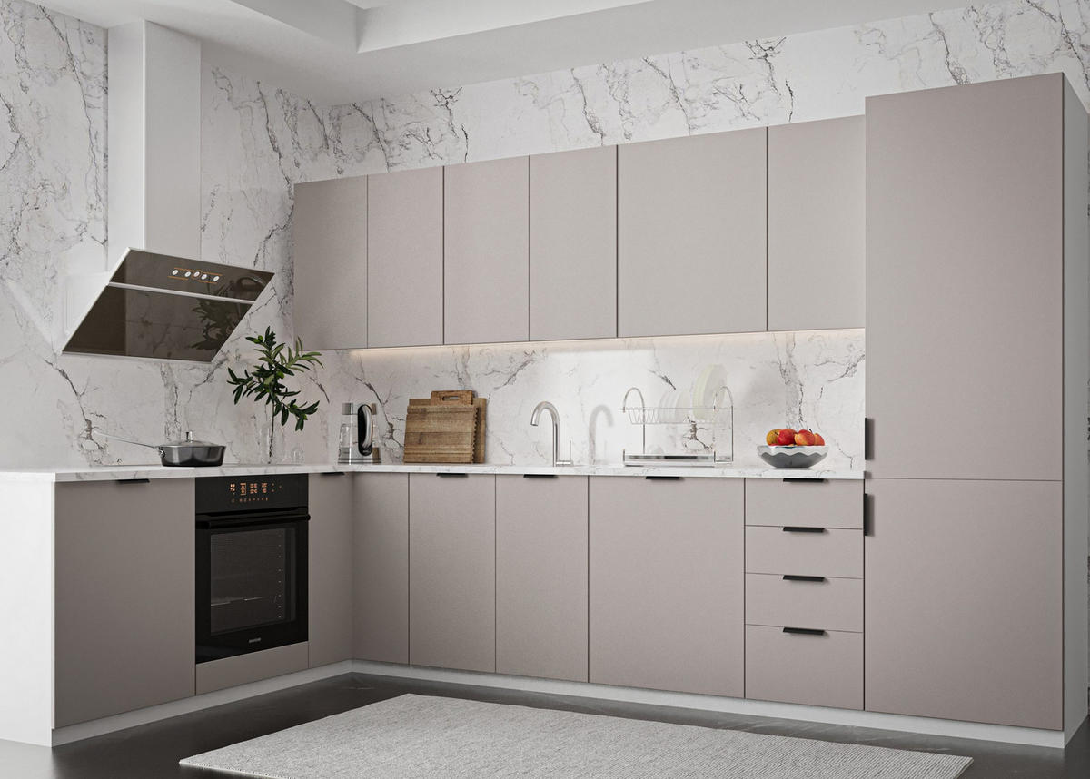 WINCKELKÜCHE 330 × 210 cm Sorento K52-M330 - Beige/Weiß, Holz/Metall (330/212/210cm)
