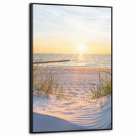 LEINWAND Bilder mit Rahmen - Strand - Sonne - Düne - Gras - Sand - Horizont - 80x120 - Hellblau, Textil (80/120cm) - MuchoWow