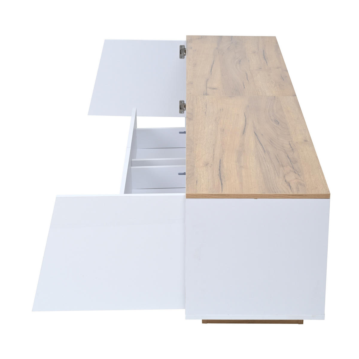 LOWBOARD 180/40/46 cm aus Spanplatte mit LED-Beleuchtung und Hochglanzfront Weiß (Holzoptik) - Weiß, Holzwerkstoff (180/46/40cm) - Modenvie