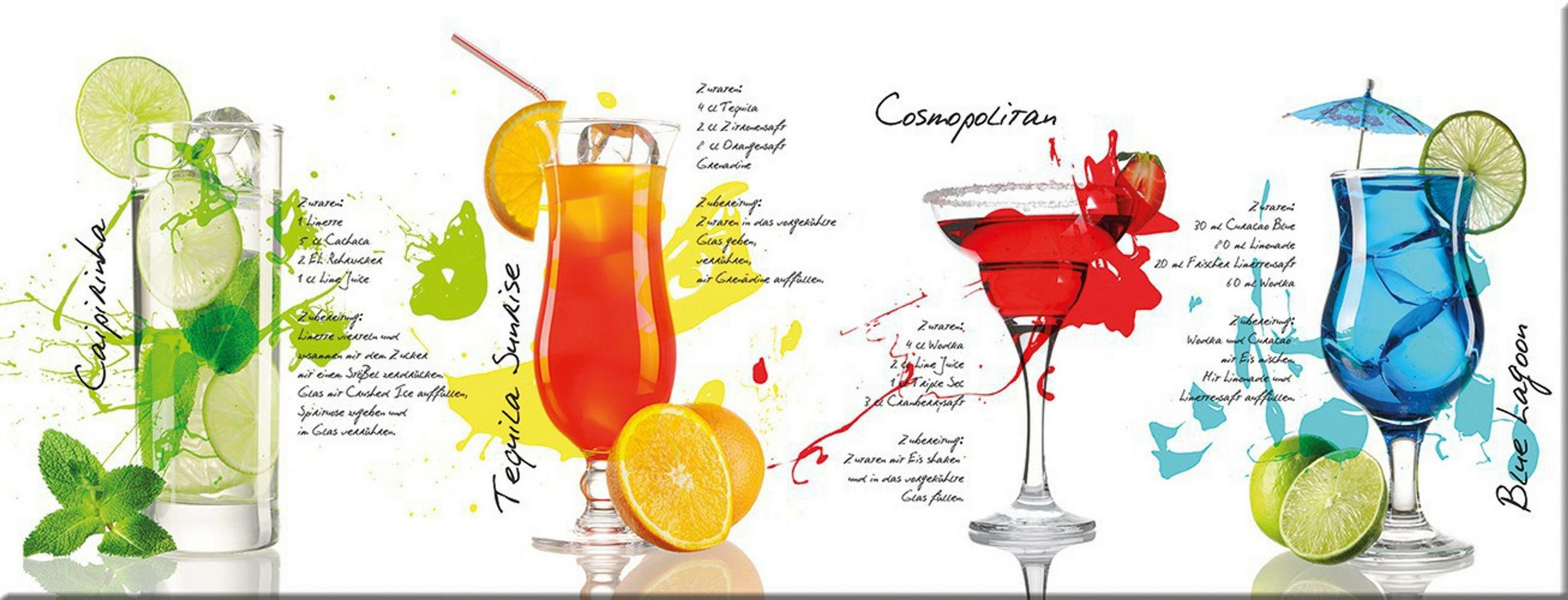 GLASBILD 80x30 cm Küche Cocktails bunt - Multicolor, Glas (80/30cm) - artissimo