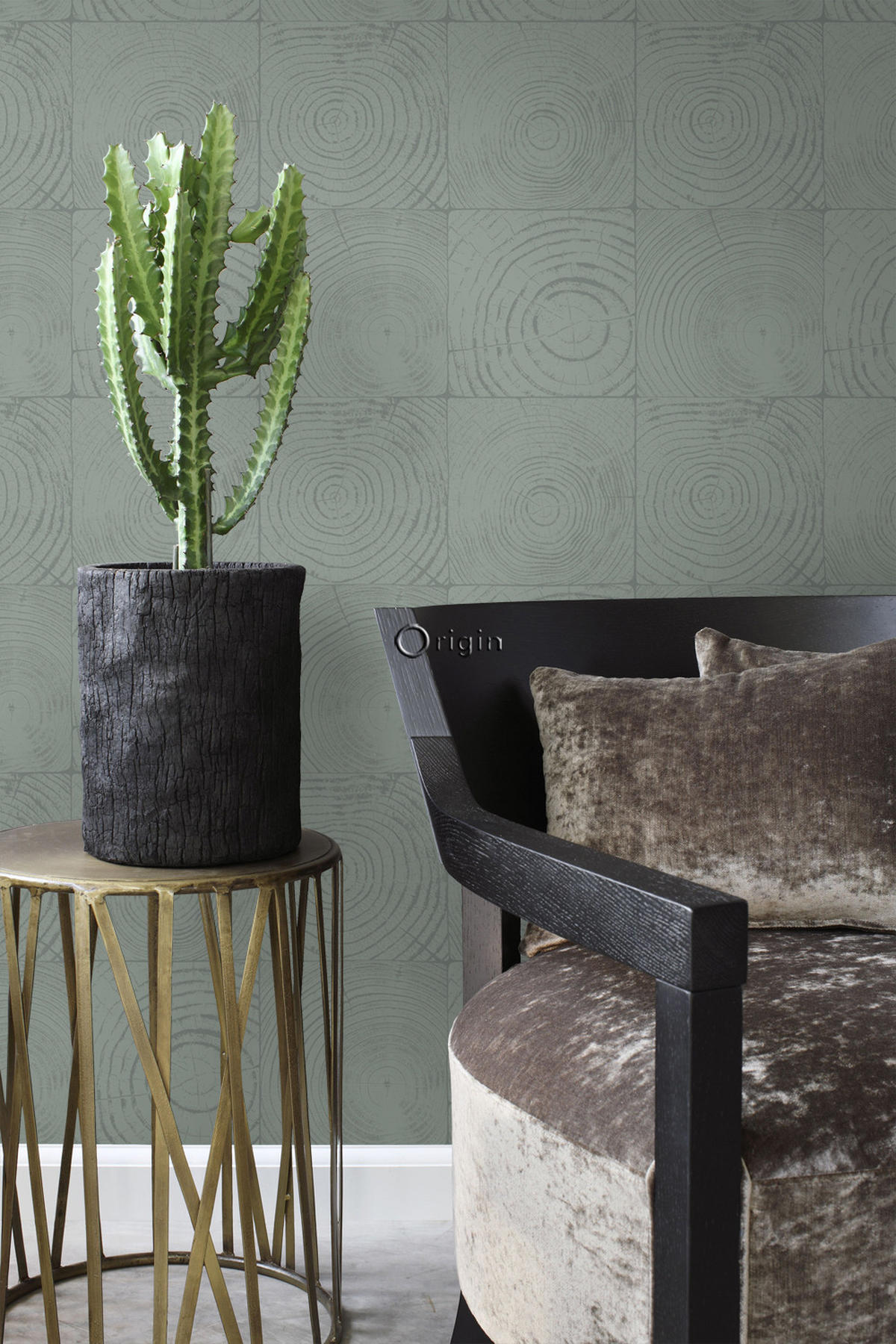 TAPETE Querschnitte von Baumstämmen 53 cm x 10.05 m - Grün, Papier (53/1000cm) - Origin Wallcoverings