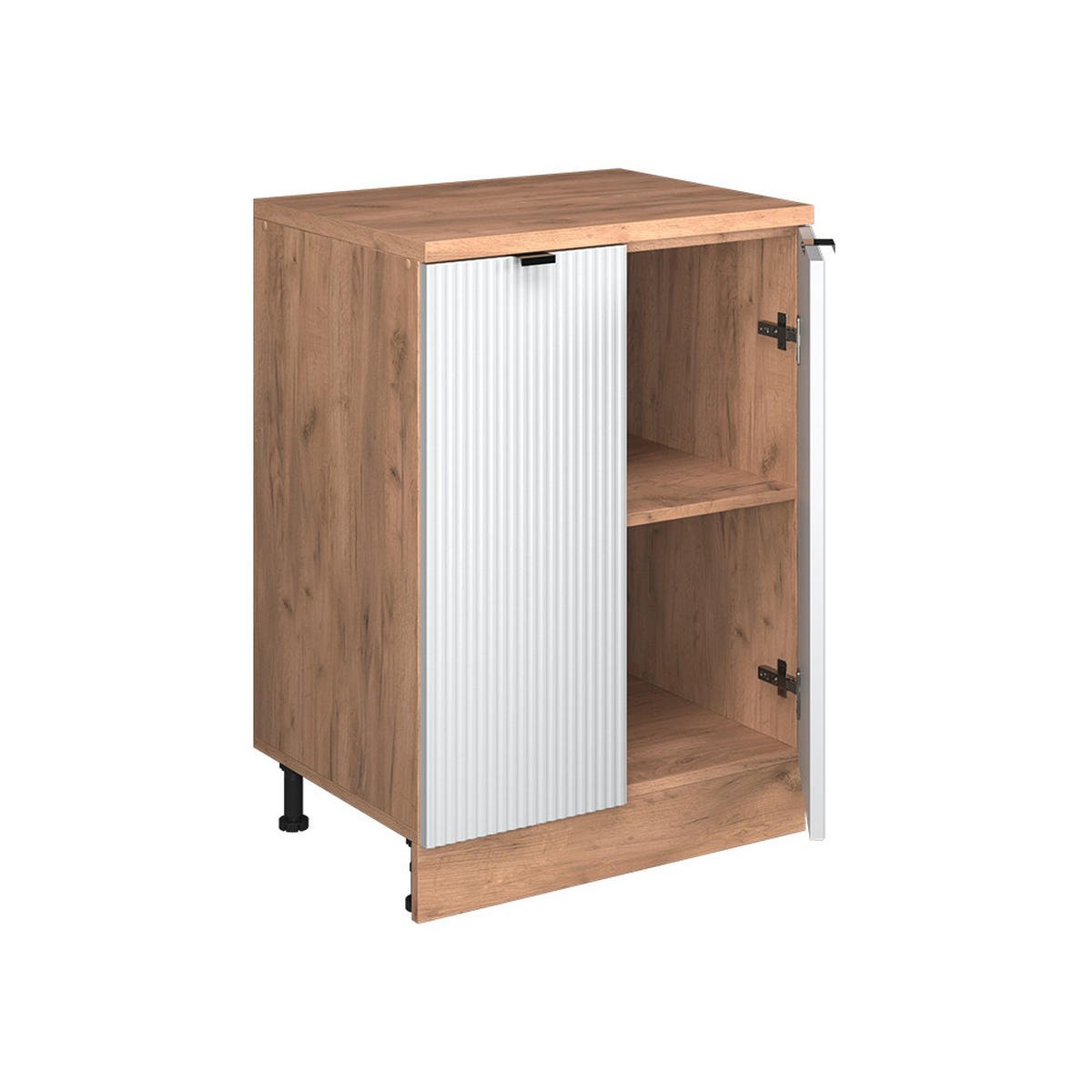 KUHINJSKA OMARA ZA POŠEVNE STREHE R-Line, Belo valovanje, 60 cm brez naklona z 2 vrati - bela/medeni hrast, leseni material (60/83.8/46cm) - Vicco