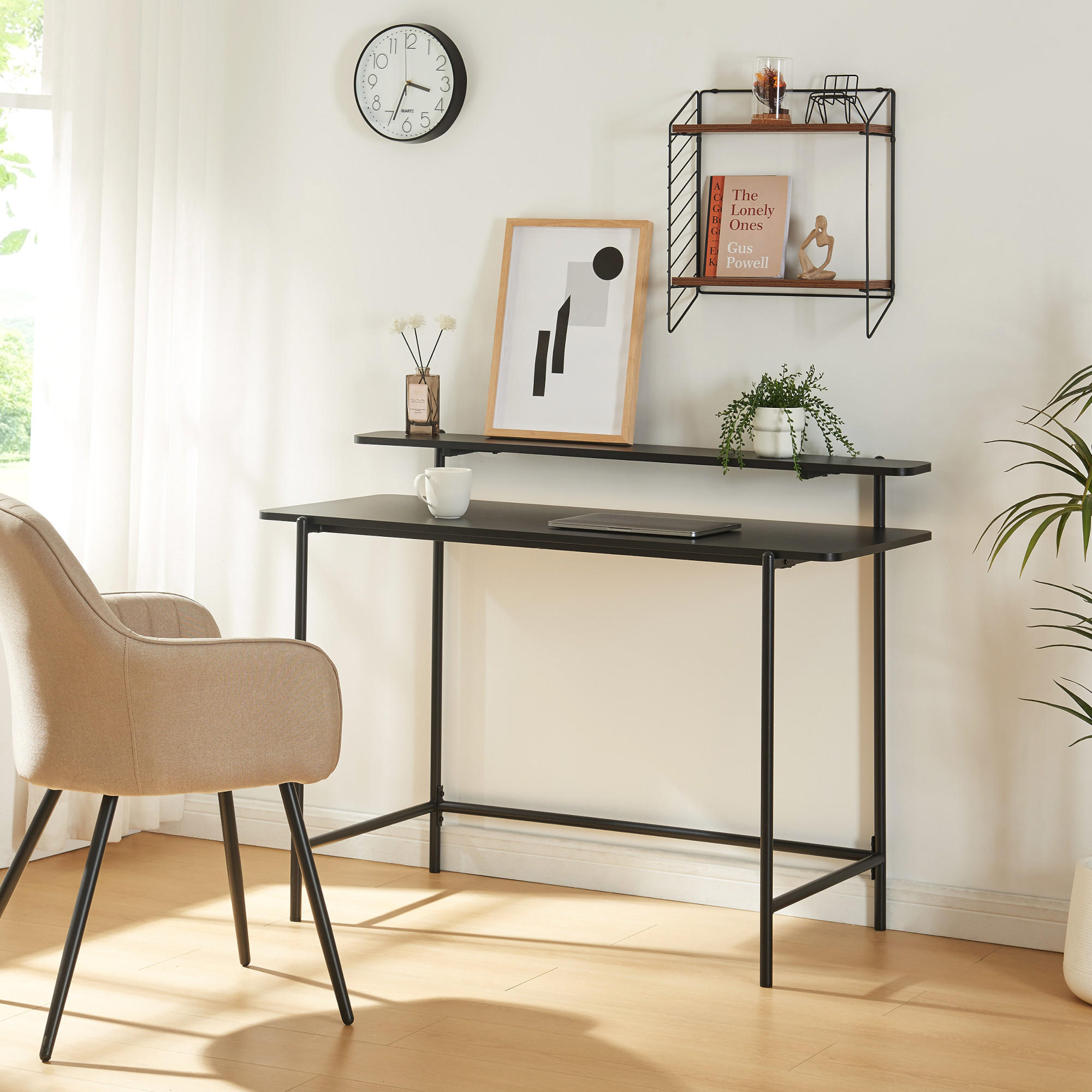 SCHREIBTISCH Samnanger - Schwarz, Holzwerkstoff/Metall (55/120/88cm) - [en.casa]