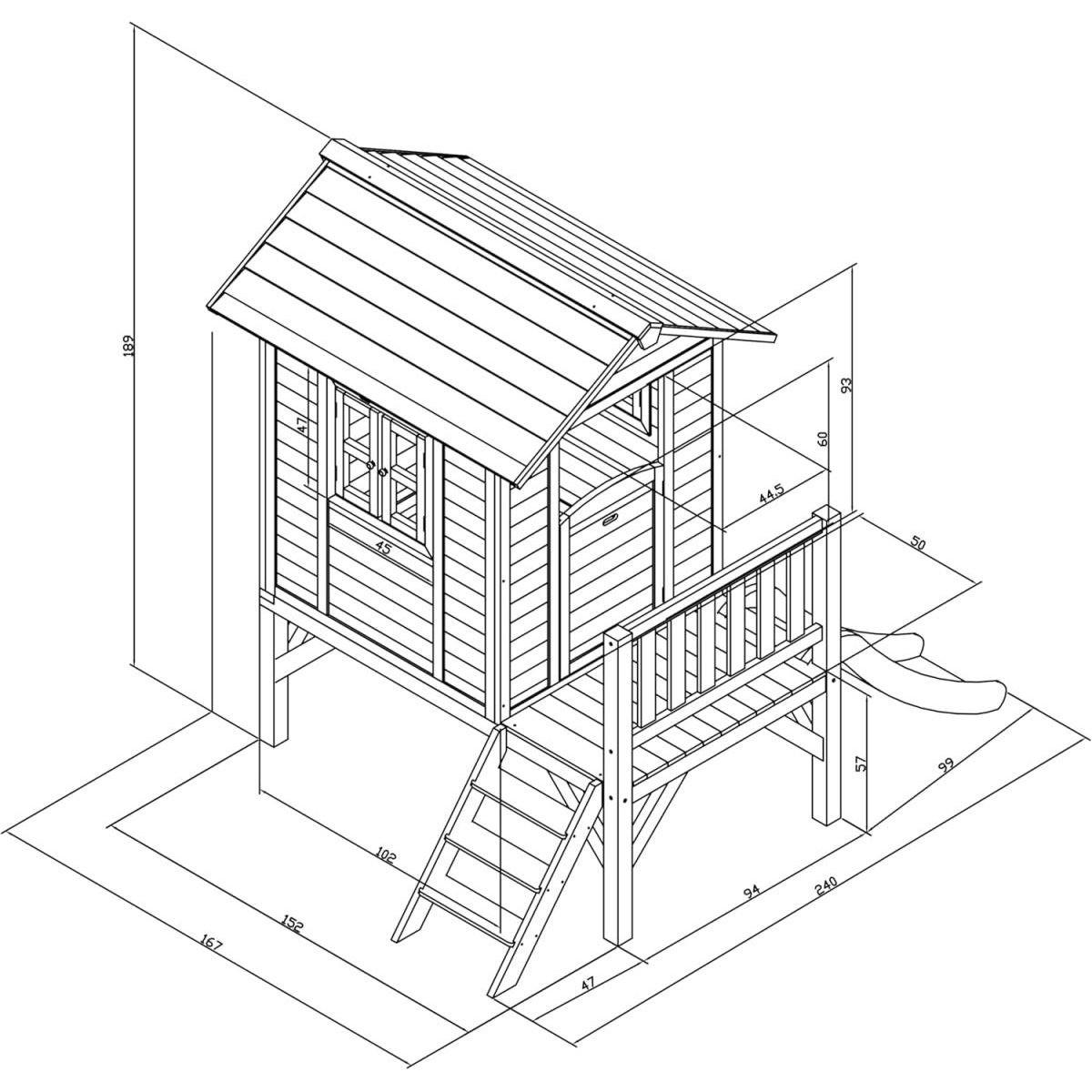 SPIELHAUS Lodge XL, kühles Grau, graue Rutsche - Grau, Holz (240/189/167cm) - Axi House