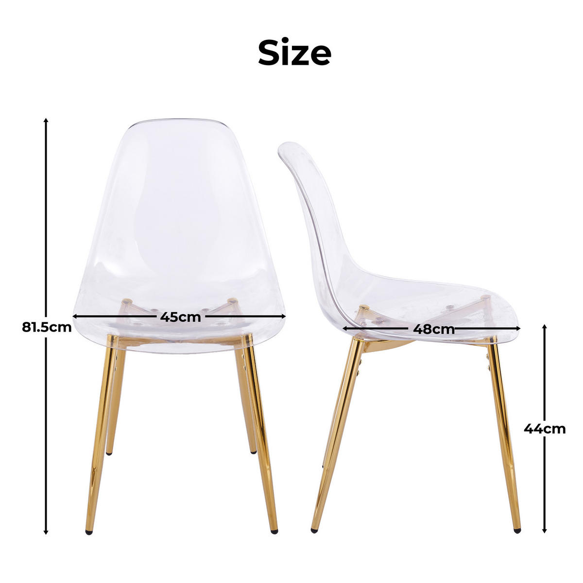 STUHL modern-minimalistisch Transparent ABS Metall Golden - Goldfarben, Metall (47/81/45cm) - Meubliv