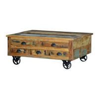 COUCHTISCH aus recyceltem Holz und Eisenrädern - Chromfarben, Holz (110/70/42cm) - Giner y Colomer