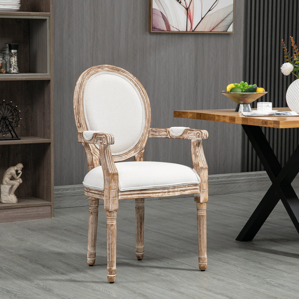 ESSZIMMERSTUHL mit Armlehnen Retro-Design Polsterstuhl Holz Cremeweiß - Creme, Holz (56/96/56cm) - HOMCOM