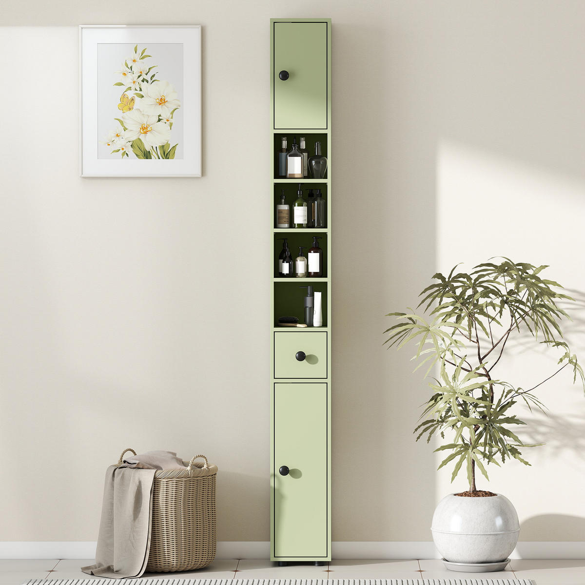 HOCHSCHRANK DE-12546 20/20/180 cm Grün - Grün, Holzwerkstoff (20/180/20cm) - ComfortXL