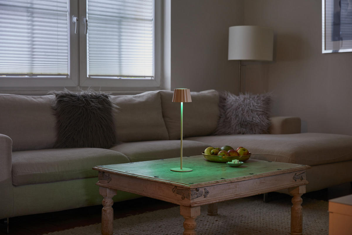 3IN1-LED-TISCHLAMPE - Flaschenleuchte mit Dimmfunktion und warmweißem Licht für Innen und Außen, Plissee beige - Beige, Metall (15/15/45cm) - Northpoint