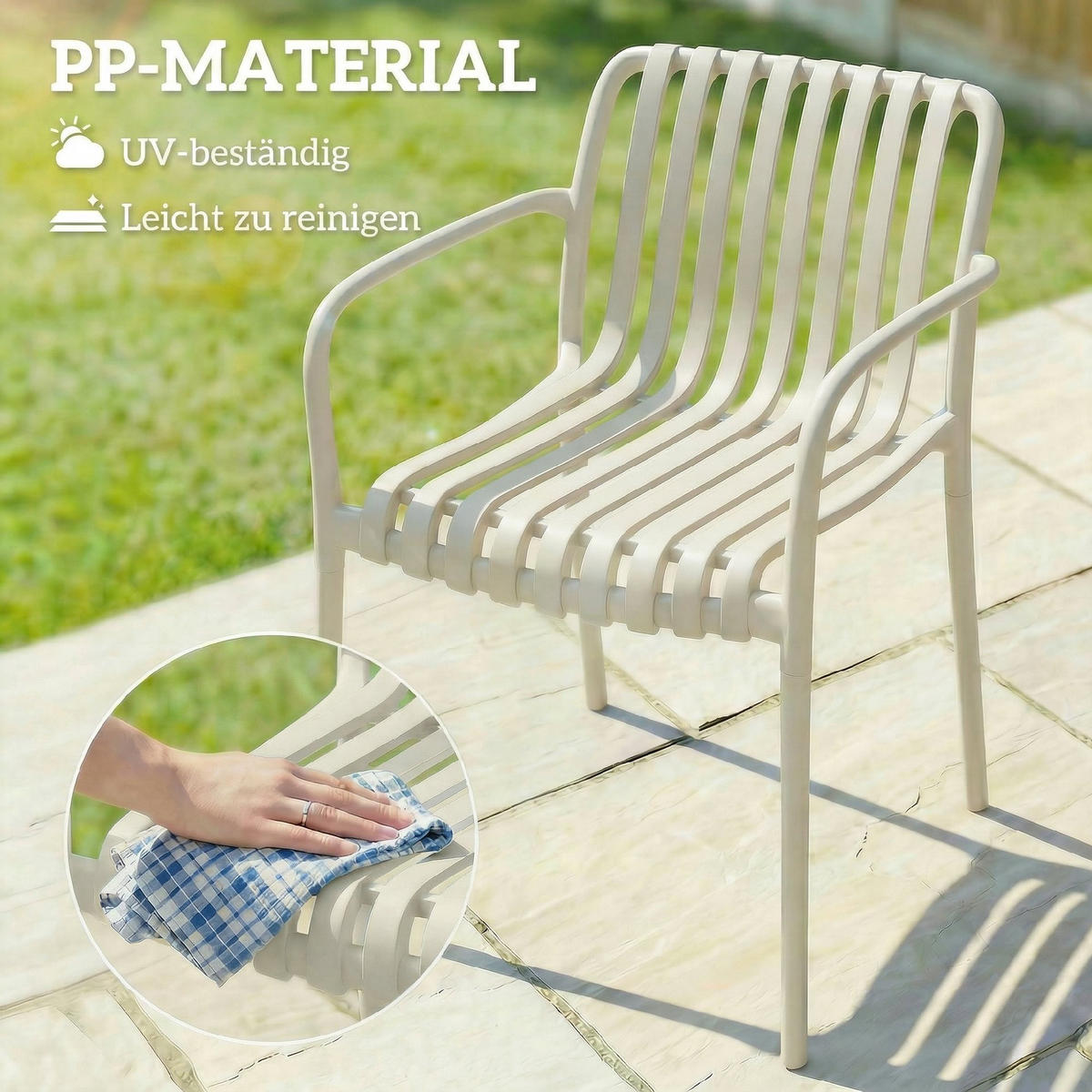 GARTENSTÜHLE 4er Set Stapelbare Terrassenstühle mit Lamelldesign Armlehnen, Ergonomisch Cremeweiß - Creme, Kunststoff (58.5/81.5/55cm)