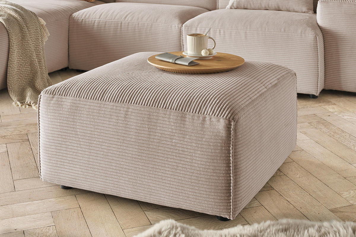POLSTERHOCKER RANI Taupe Cord - Taupe/Schwarz, Kunststoff/Textil (80/42/80cm) - KAWOLA