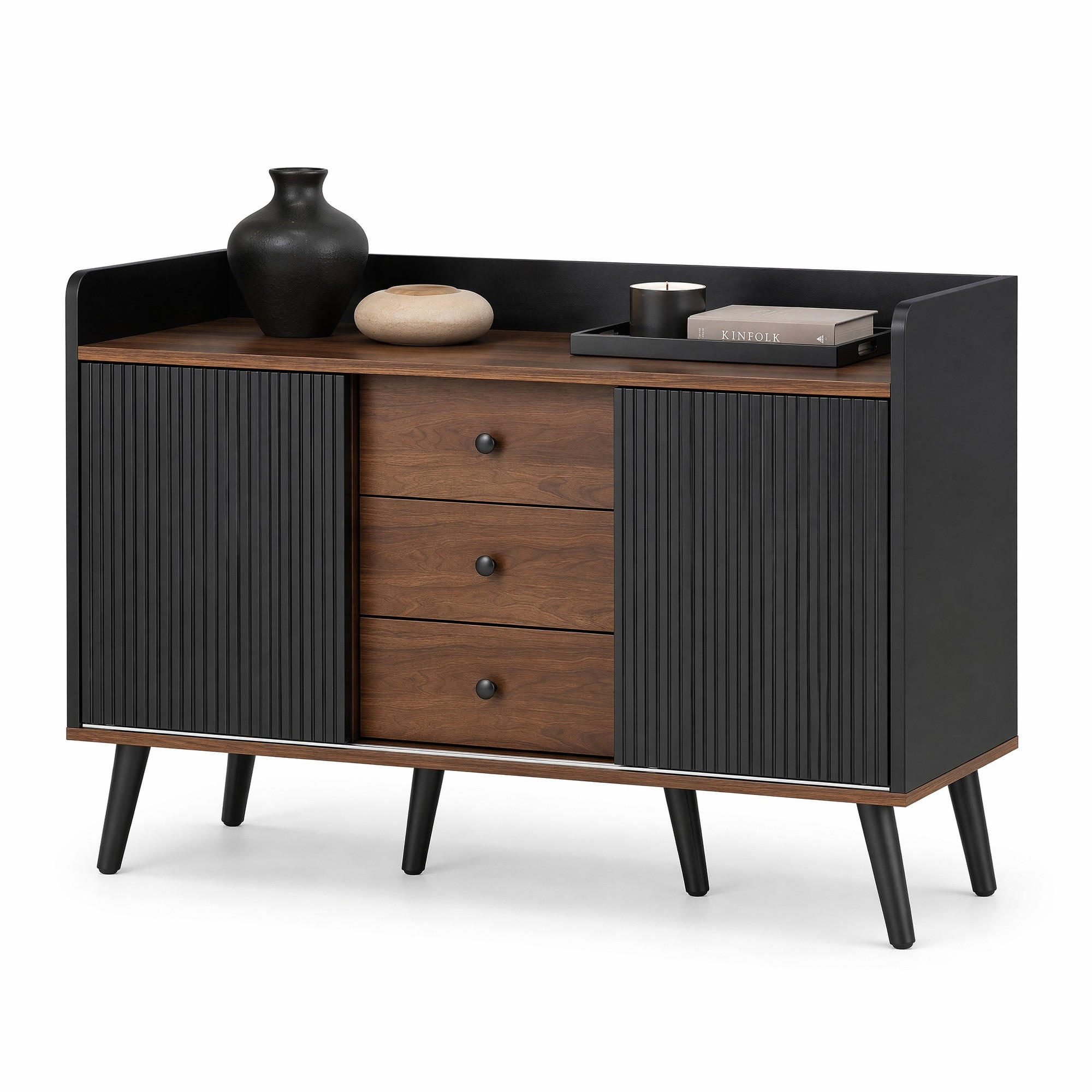 SIDEBOARD mit 3 Schubladen 117,5 x 40 x 80 cm Schwarz Holzoptik - Schwarz, Holzwerkstoff (117.5/80/39.5cm) - Meubliv