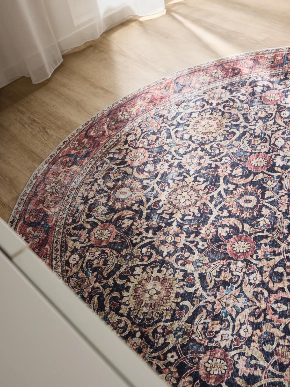 VINTAGE-TEPPICH George waschbar ø 120 cm rund - Rot/Multicolor, Kunststoff (120/120cm) - benuta