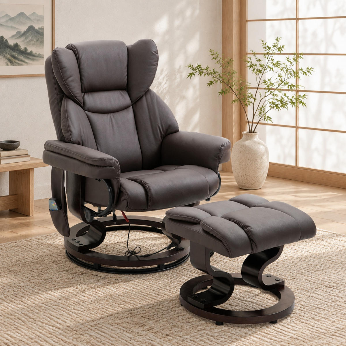 MASSAGESESSEL in Braun 82x79x101 cm mit Hocker, Liegefunktion und 360°-Drehfunktion - Braun, Metall (79/101/82cm) - IVMEU