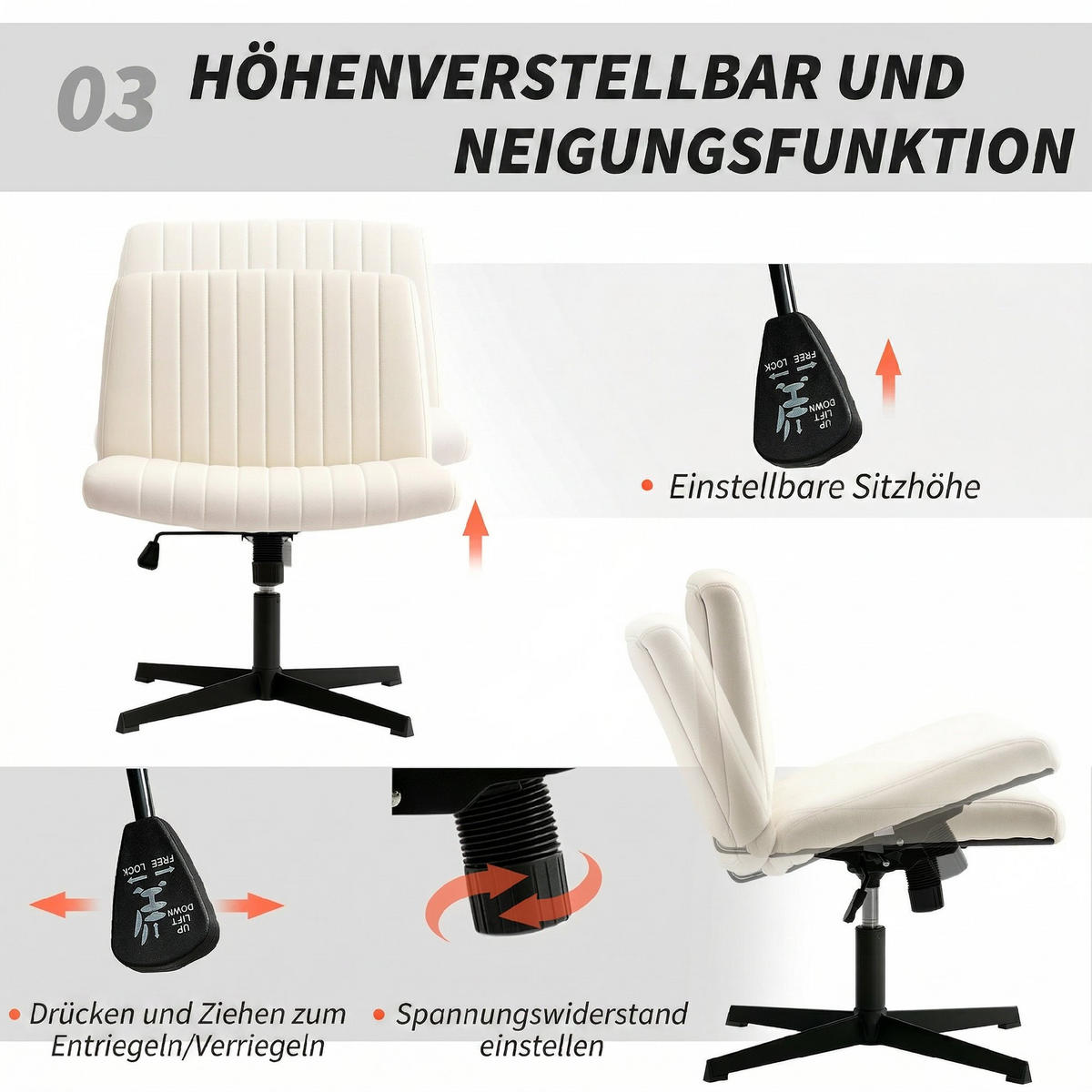 SCHREIBTISCHSTUHL Leinen Cremeweiß - Creme/Schwarz, Textil/Metall (64/83/65cm) - HOMCOM
