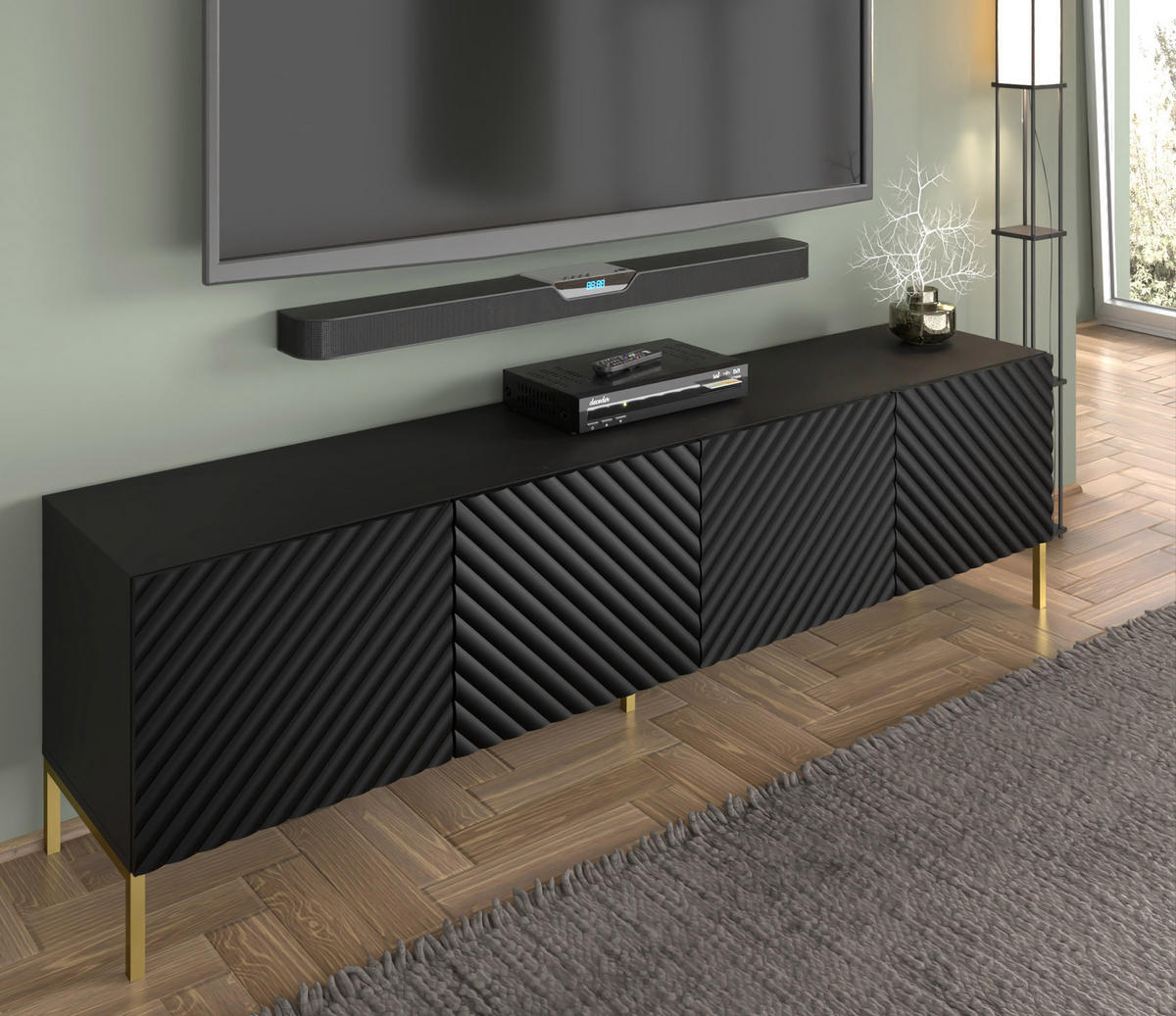 TV LOWBOARD Schwarz, Gold 200/56/42 - Goldfarben/Schwarz, Holzwerkstoff (200/56/42cm) - RAUMHIRSCH FURNITURE