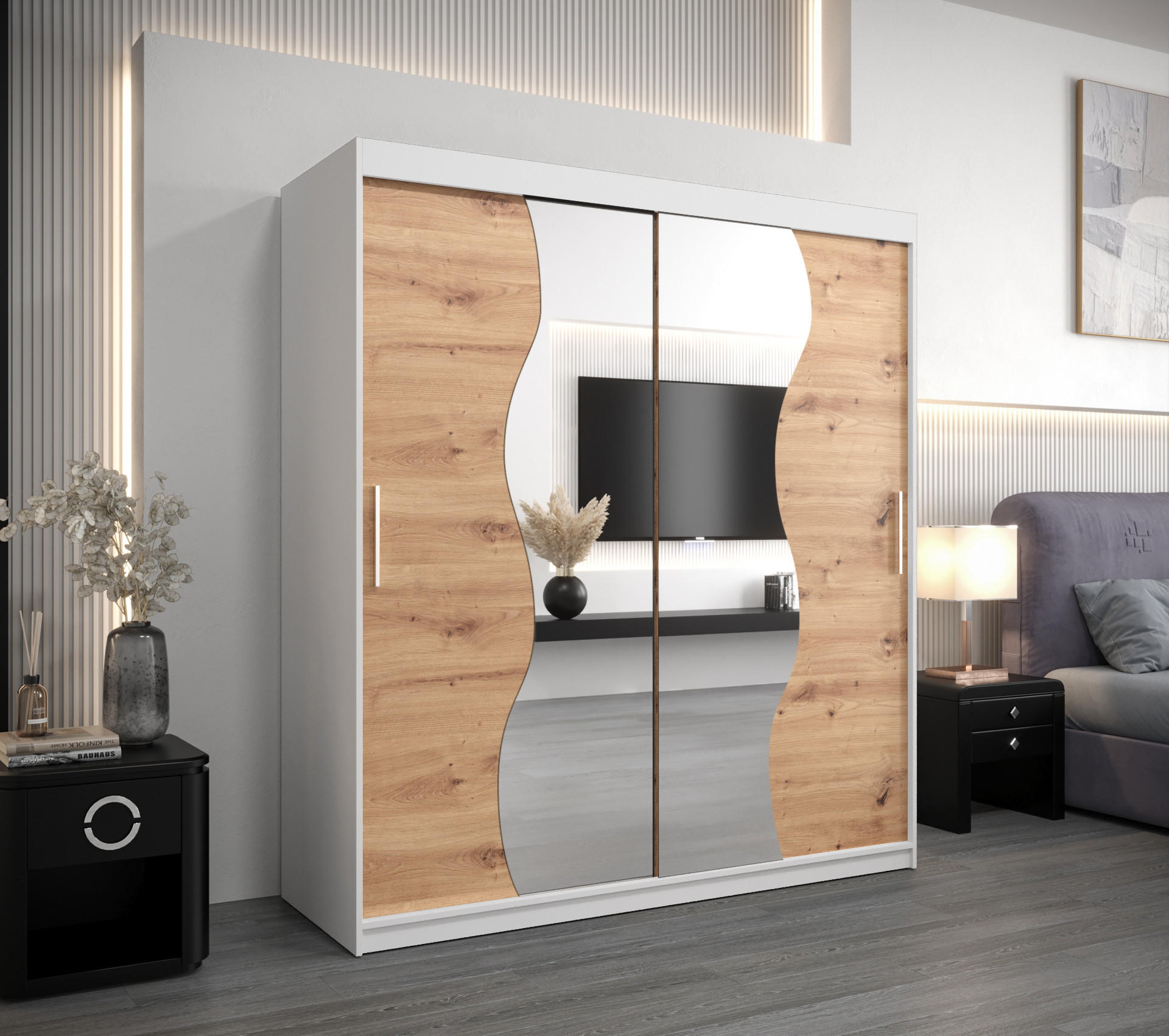 SCHWEBETÜRENSCHRANK 200/180/62 2-türig - Silberfarben/Eiche Artisan, Holz/Kunststoff (180/200/62cm) - Abiks Möbel