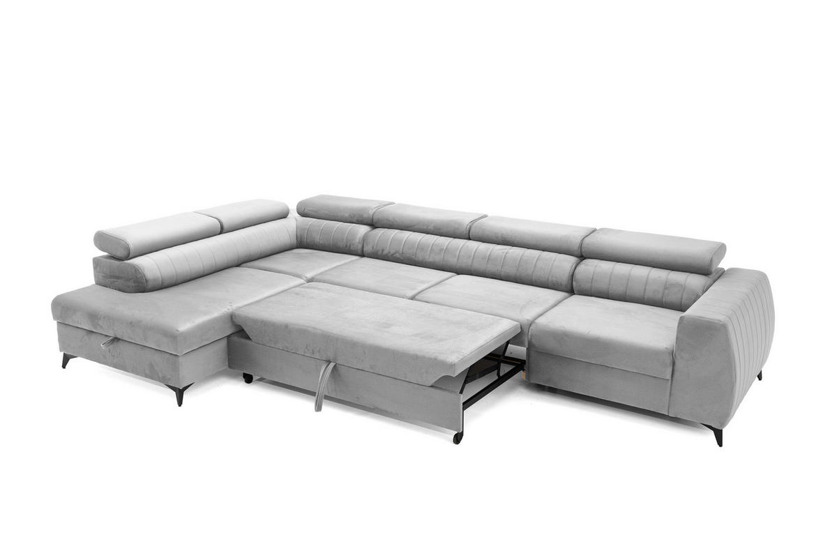 ECKSOFA PIERO MAXI Links mit Schlaffunktion 195x125 Velours Grau - Schwarz/Grau, Holz/Textil (350/203cm) - Muffo